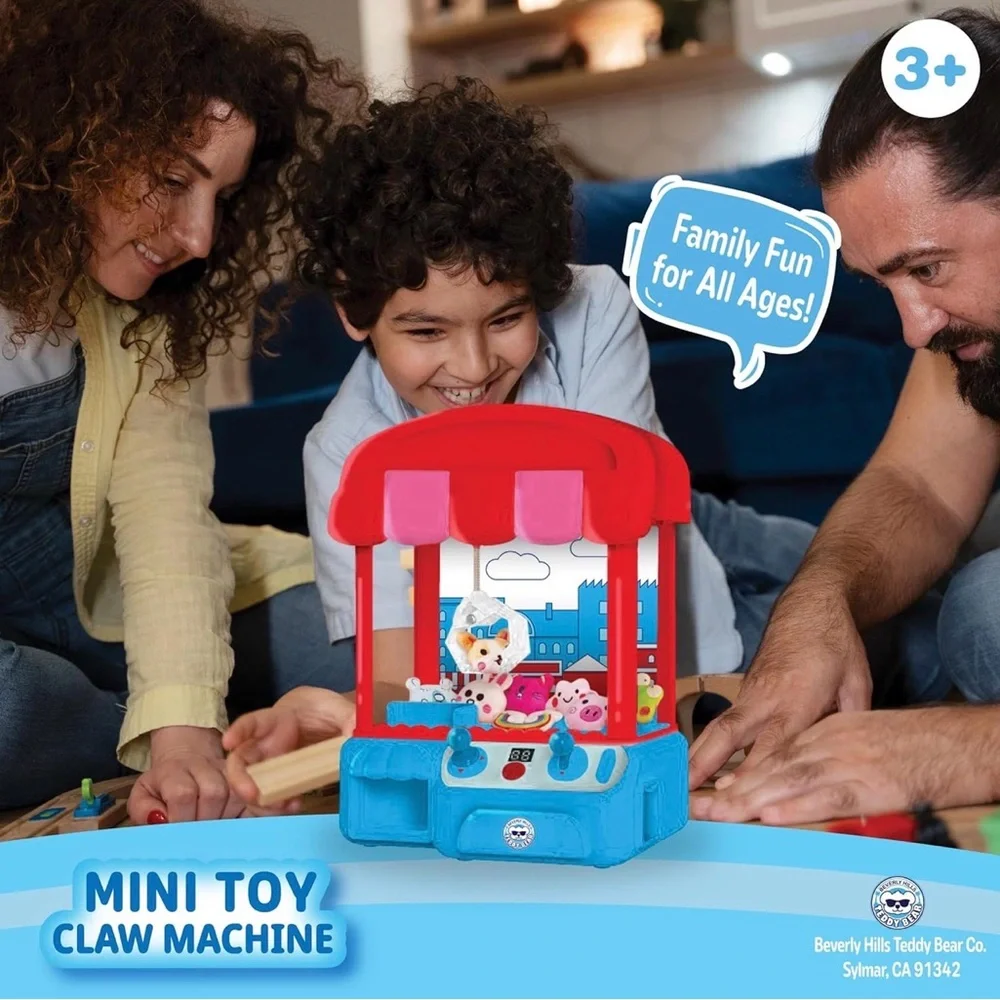 Mini Toy Claw Machine, Red and Blue Arcade Game With 10 Mini Plush Toys & Tokens